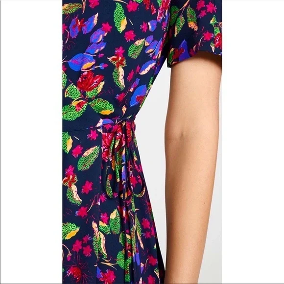 NWOT - SALONI Lea Wrap Mini Dress in Indigo Carlotta Floral. Size 6.